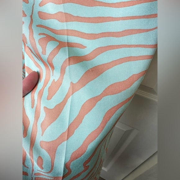 J. MCLAUGHLIN Zebra Animal Print Pants Slacks Trousers Aqua Blue Pink Peach Silk - Picture 7 of 11